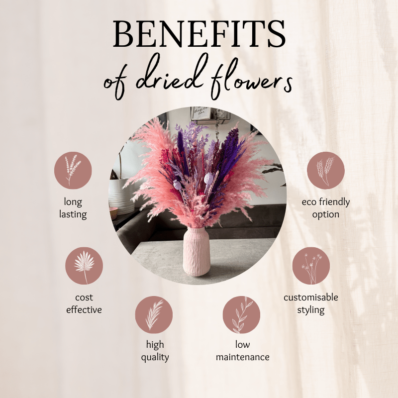 Zaina Dried Flower Arrangement In Pink & Purple - Pampas Tallo