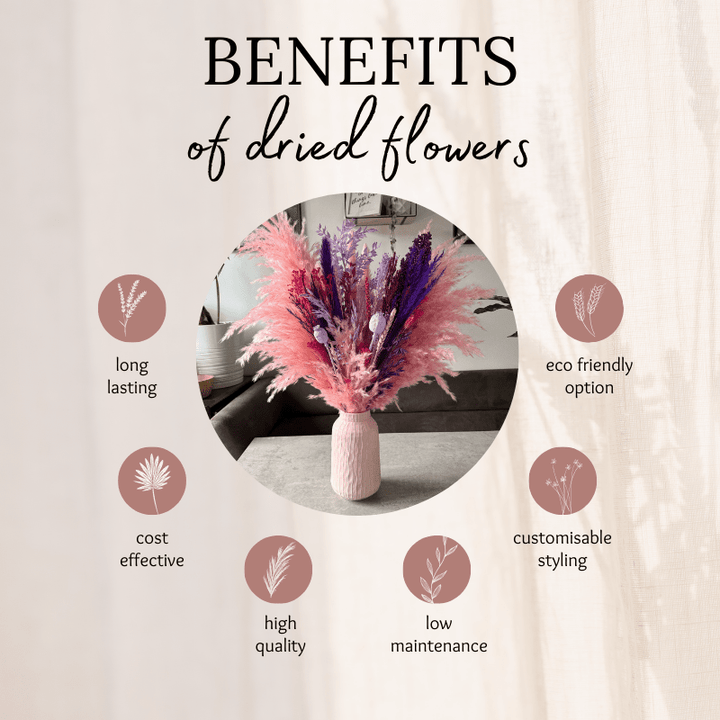 Zaina Dried Flower Arrangement In Pink & Purple - Pampas Tallo